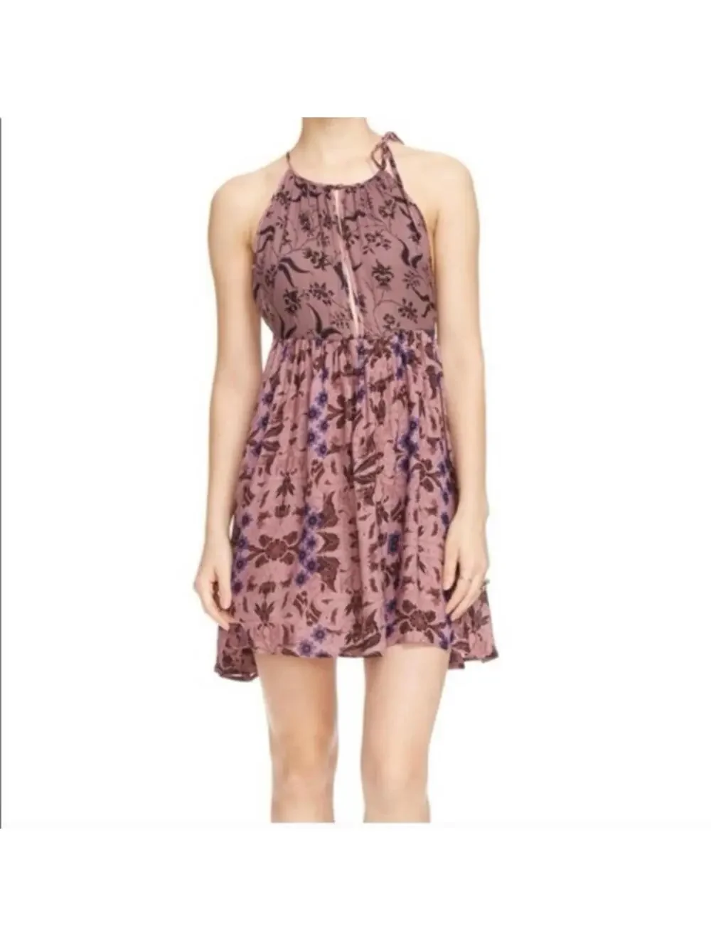 Free People Intimately Wildest Dreams Floral Halter Slip Mini Dress Small